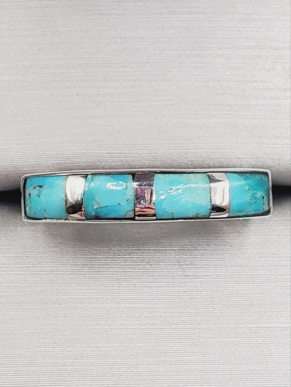 1 Carat Kingman Turquoise Inlay Bar Band Ring In 925 Sterling Silver